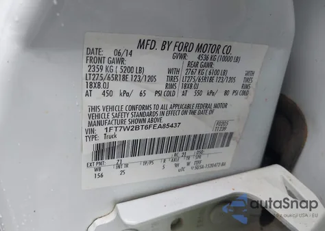 2015 Ford F-250 Xlt z USA, uszkodzony, nr VIN 1FT7W2BT6FEA85437